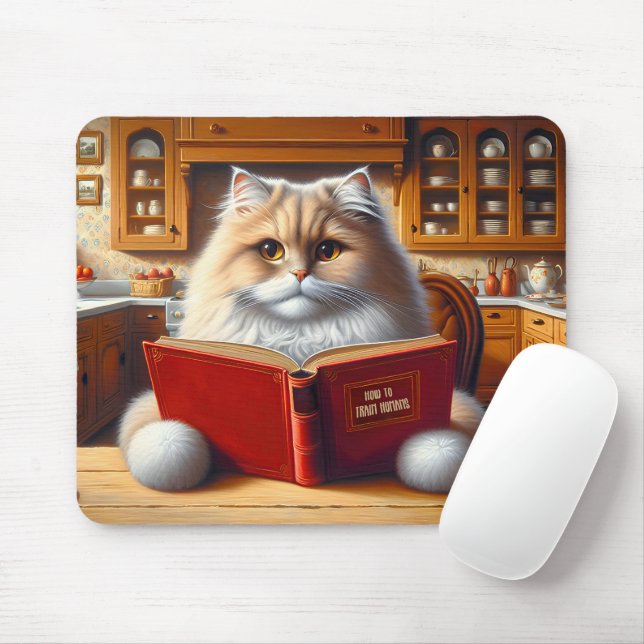 Persian Cat Reading a Book Mousepad (Mit Mouse)