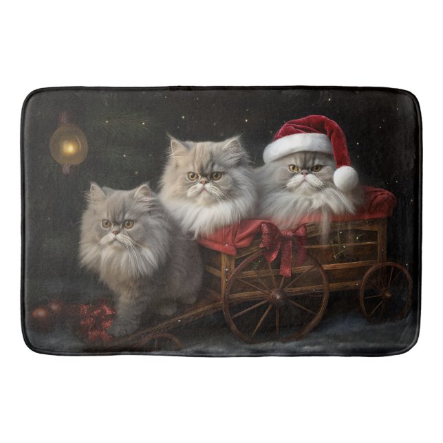 Persian Cat Snowy Sleigh Weihnachtsdekor Badematte (Vorderseite)