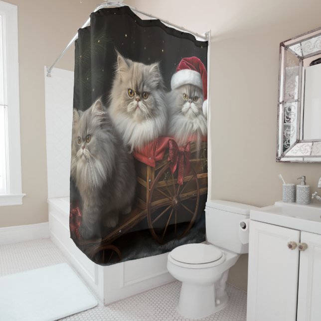 Persian Cat Snowy Sleigh Weihnachtsdekor Duschvorhang (Beispiel)