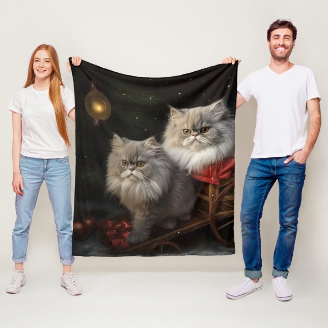 Persian Cat Snowy Sleigh Weihnachtsdekor Fleecedecke (Beispiel)