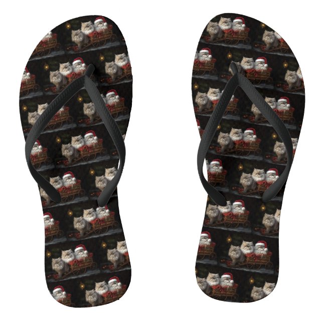 Persian Cat Snowy Sleigh Weihnachtsdekor Flip Flops (Fußbett)