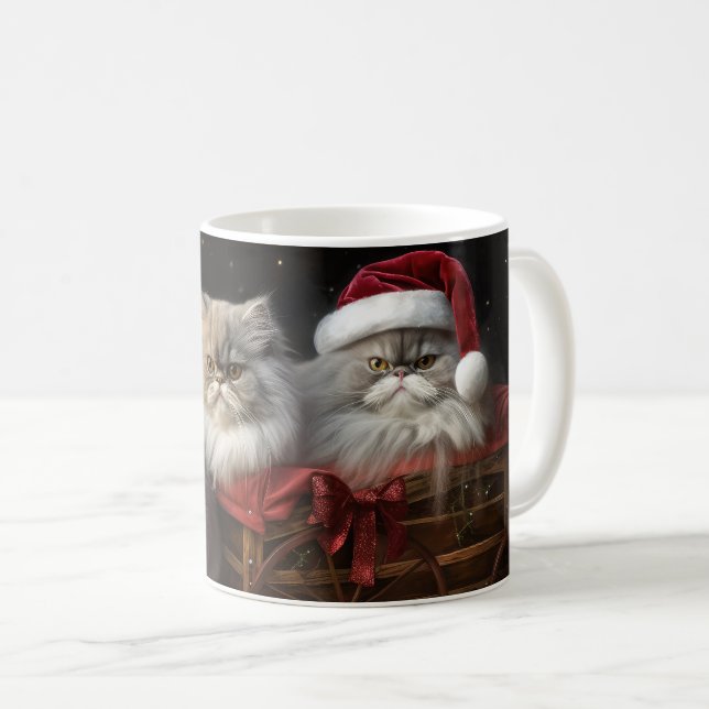Persian Cat Snowy Sleigh Weihnachtsdekor Kaffeetasse (VorderseiteRechts)