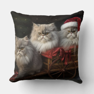 Persian Cat Snowy Sleigh Weihnachtsdekor Kissen