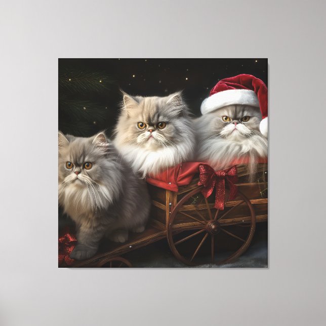 Persian Cat Snowy Sleigh Weihnachtsdekor Leinwanddruck (Vorderseite)