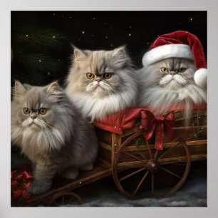 Persian Cat Snowy Sleigh Weihnachtsdekor Poster
