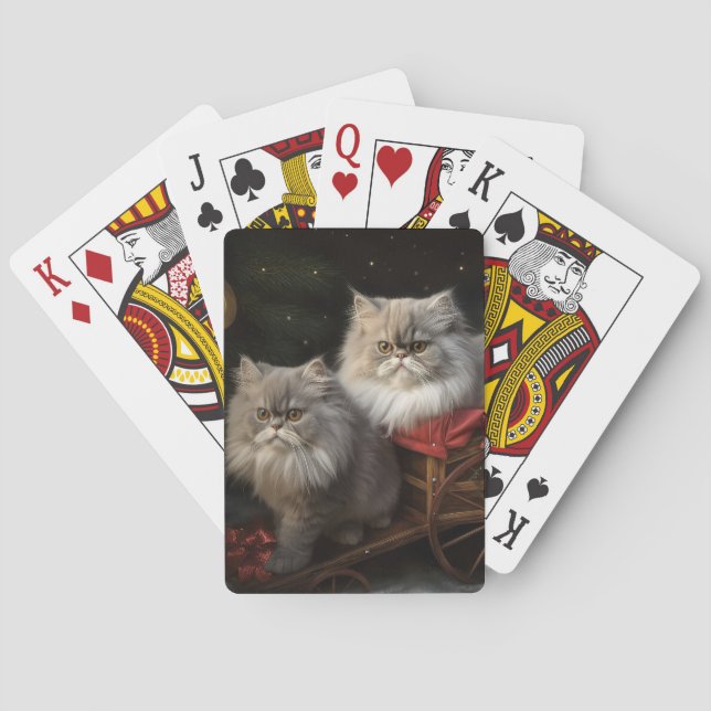Persian Cat Snowy Sleigh Weihnachtsdekor Spielkarten (Rückseite)