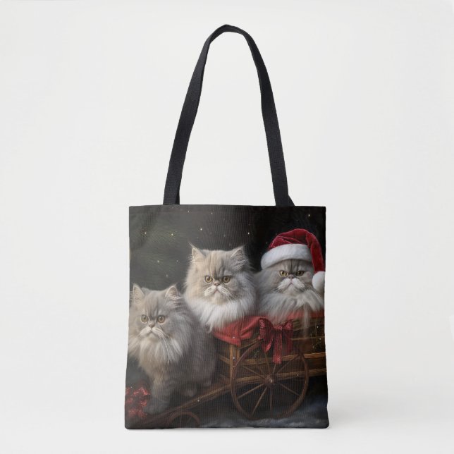 Persian Cat Snowy Sleigh Weihnachtsdekor Tasche (Vorderseite)