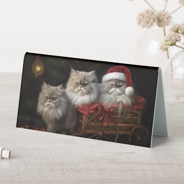 Persian Cat Snowy Sleigh Weihnachtsdekor Tischaufsteller (In Situ (Tisch))