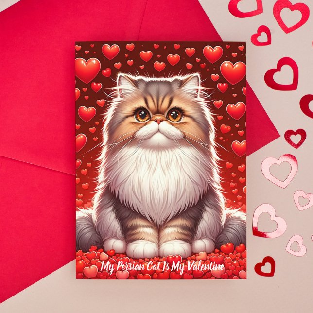 Persian Cat Valentine Purr Feiertagskarte (Persian Cat Valentine Purr Holiday Card)