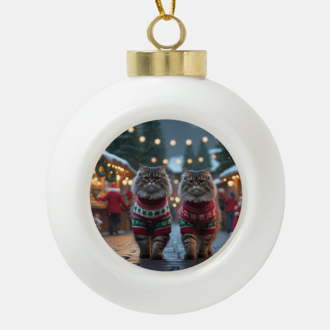 Persian Cats Christmas Snow Holiday Keramik Kugel-Ornament (Vorderseite)