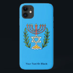 Persian Magen David Menorah Case-Mate iPhone Hülle<br><div class="desc">Dieses Bild wurde aus einer antiken persischen jüdischen Fliese mit einer Menorah mit einem Magen David (Stern von David) gerahmt von Olivenzweigen. Die Unvollkommenheiten des originalen,  handbemalten Bildes wurden bewahrt. Fügen Sie Ihren eigenen Text hinzu.</div>