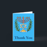 Persian Magen David Menorah Feiertagskarte<br><div class="desc">Eine Dankeschön-Karte zu begleiten Bar/Bat Mitzvah Einladungen mit dem gleichen Design. Dieses Bild wurde aus einer antiken persischen jüdischen Fliese mit einer Menorah mit einem Magen David (Stern von David) gerahmt von Olivenzweigen. Die Unvollkommenheiten des originalen,  handbemalten Bildes wurden bewahrt.</div>
