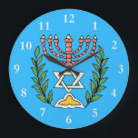 Persian Magen David Menorah Große Wanduhr<br><div class="desc">This was adaped from an antike Persian Jewish tile and feature a menorah with a Magen David (Star of David) framed by olive Branch.  Die Unvollkommenheiten des Originals,  handpainted image have been preserved.</div>