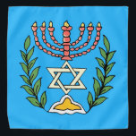 Persian Magen David Menorah Halstuch<br><div class="desc">Dieses Bild wurde aus einer antiken persischen jüdischen Fliese mit einer Menorah mit einem Magen David (Stern von David) gerahmt von Olivenzweigen. Die Unvollkommenheiten des originalen,  handbemalten Bildes wurden bewahrt.</div>