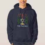 Persian Magen David Menorah Hoodie<br><div class="desc">Dieses Bild wurde aus einer antiken persischen jüdischen Fliese mit einer Menorah mit einem Magen David (Stern von David) gerahmt von Olivenzweigen. Die Unvollkommenheiten des originalen, handbemalten Bildes wurden bewahrt.</div>
