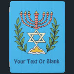 Persian Magen David Menorah iPad Hülle<br><div class="desc">Dieses Bild wurde aus einer antiken persischen jüdischen Fliese mit einer Menorah mit einem Magen David (Stern von David) gerahmt von Olivenzweigen. Die Unvollkommenheiten des originalen, handbemalten Bildes wurden bewahrt. Fügen Sie Ihren eigenen Text hinzu.</div>