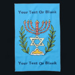Persian Magen David Menorah Küchentuch<br><div class="desc">Dieses Bild wurde aus einer antiken persischen jüdischen Fliese mit einer Menorah mit einem Magen David (Stern von David) gerahmt von Olivenzweigen. Die Unvollkommenheiten des originalen, handbemalten Bildes wurden bewahrt.</div>