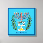 Persian Magen David Menorah Leinwanddruck<br><div class="desc">Dieses Bild wurde aus einer antiken persischen jüdischen Fliese mit einer Menorah mit einem Magen David (Stern von David) gerahmt von Olivenzweigen. Die Unvollkommenheiten des originalen,  handbemalten Bildes wurden bewahrt. Fügen Sie Ihren eigenen Text hinzu.</div>