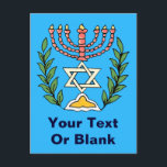 Persian Magen David Menorah Postkarte<br><div class="desc">Dieses Bild wurde aus einer antiken persischen jüdischen Fliese mit einer Menorah mit einem Magen David (Stern von David) gerahmt von Olivenzweigen. Die Unvollkommenheiten des originalen, handbemalten Bildes wurden bewahrt.</div>