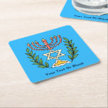 Persian Magen David Menorah Rechteckiger Pappuntersetzer<br><div class="desc">Dieses Bild wurde aus einer antiken persischen jüdischen Fliese mit einer Menorah mit einem Magen David (Stern von David) gerahmt von Olivenzweigen. Die Unvollkommenheiten des originalen, handbemalten Bildes wurden bewahrt. Fügen Sie Ihren eigenen Text hinzu.</div>