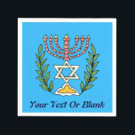 Persian Magen David Menorah Serviette<br><div class="desc">Dieses Bild wurde aus einer antiken persischen jüdischen Fliese mit einer Menorah mit einem Magen David (Stern von David) gerahmt von Olivenzweigen. Die Unvollkommenheiten des originalen,  handbemalten Bildes wurden bewahrt. Dieses Bild ist auch auf Bar/Bat mitzvah Einladungen,  UAWG und Dankeschön-Karten,  und viele andere Artikel verfügbar.</div>