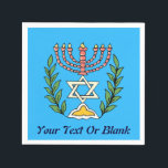 Persian Magen David Menorah Serviette<br><div class="desc">Dieses Bild wurde aus einer antiken persischen jüdischen Fliese mit einer Menorah mit einem Magen David (Stern von David) gerahmt von Olivenzweigen. Die Unvollkommenheiten des originalen, handbemalten Bildes wurden bewahrt. Dieses Bild ist auch auf Bar/Bat mitzvah Einladungen, UAWG und Dankeschön-Karten, und viele andere Artikel verfügbar.</div>