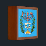 Persian Magen David Menorah Stifthalter<br><div class="desc">Dieses Bild wurde aus einer antiken persischen jüdischen Fliese mit einer Menorah mit einem Magen David (Stern von David) gerahmt von Olivenzweigen. Die Unvollkommenheiten des originalen,  handbemalten Bildes wurden bewahrt.</div>