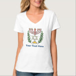 Persian Magen David Menorah T-Shirt<br><div class="desc">Dieses Bild wurde aus einer antiken persischen jüdischen Fliese und zeigt eine Menorah und Magen David (Stern von David) gerahmt von Olivenzweigen. Die Unvollkommenheiten des originalen, handbemalten Bildes wurden bewahrt.</div>