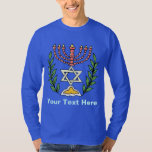 Persian Magen David Menorah T-Shirt<br><div class="desc">Dieses Bild wurde aus einer antiken persischen jüdischen Fliese mit einer Menorah mit einem Magen David (Stern von David) gerahmt von Olivenzweigen. Die Unvollkommenheiten des originalen,  handbemalten Bildes wurden bewahrt.</div>