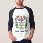 Persian Magen David Menorah T-Shirt<br><div class="desc">Dieses Bild wurde aus einer antiken persischen jüdischen Fliese mit einer Menorah mit einem Magen David (Stern von David) gerahmt von Olivenzweigen. Die Unvollkommenheiten des originalen,  handbemalten Bildes wurden bewahrt.</div>