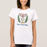 Persian Magen David Menorah T-Shirt<br><div class="desc">Dieses Bild wurde aus einer antiken persischen jüdischen Fliese mit einer Menorah mit einem Magen David (Stern von David) gerahmt von Olivenzweigen. Die Unvollkommenheiten des originalen, handbemalten Bildes wurden bewahrt.</div>