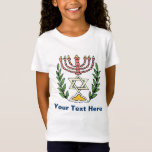 Persian Magen David Menorah T-Shirt<br><div class="desc">Dieses Bild wurde aus einer antiken persischen jüdischen Fliese mit einer Menorah mit einem Magen David (Stern von David) gerahmt von Olivenzweigen. Die Unvollkommenheiten des originalen, handbemalten Bildes wurden bewahrt.</div>