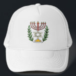 Persian Magen David Menorah Truckerkappe<br><div class="desc">Dieses Bild wurde aus einer antiken persischen jüdischen Fliese mit einer Menorah mit einem Magen David (Stern von David) gerahmt von Olivenzweigen. Die Unvollkommenheiten des originalen,  handbemalten Bildes wurden bewahrt.</div>