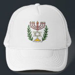 Persian Magen David Menorah Truckerkappe<br><div class="desc">Dieses Bild wurde aus einer antiken persischen jüdischen Fliese mit einer Menorah mit einem Magen David (Stern von David) gerahmt von Olivenzweigen. Die Unvollkommenheiten des originalen, handbemalten Bildes wurden bewahrt.</div>