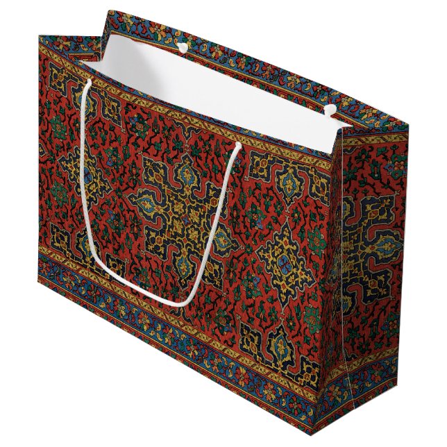 Persian Rug Carpet Red Blue Classic Große Geschenktüte (Vorderseite Schrägansicht)