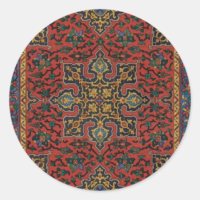 Persian Rug Carpet Red Blue Classic Runder Aufkleber (Vorderseite)