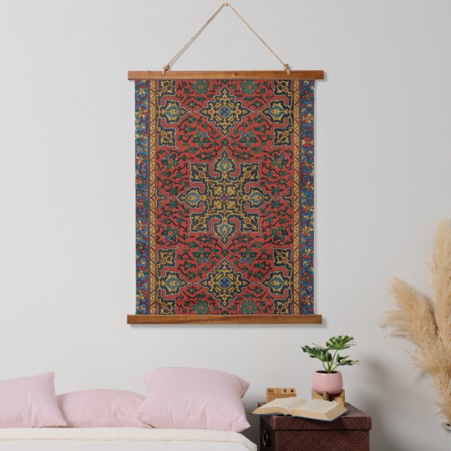 Persian Rug Carpet Red Blue Classic Wandteppich Mit Holzrahmen (Schlafzimmer)