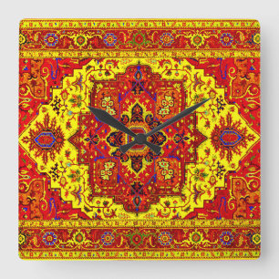 PERSIAN RUG - Rot und Gelb Quadratische Wanduhr