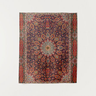 Persian Tabriz Black Radial Geometric Wandteppich