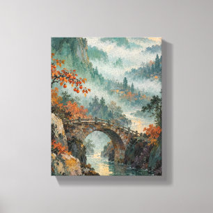 Persimmon-Brücke durch Jade-Nebel Handgemalt L Leinwanddruck