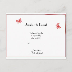 Persimmon Butterfly Heart Wedding RSVP Postcard Einladungspostkarte