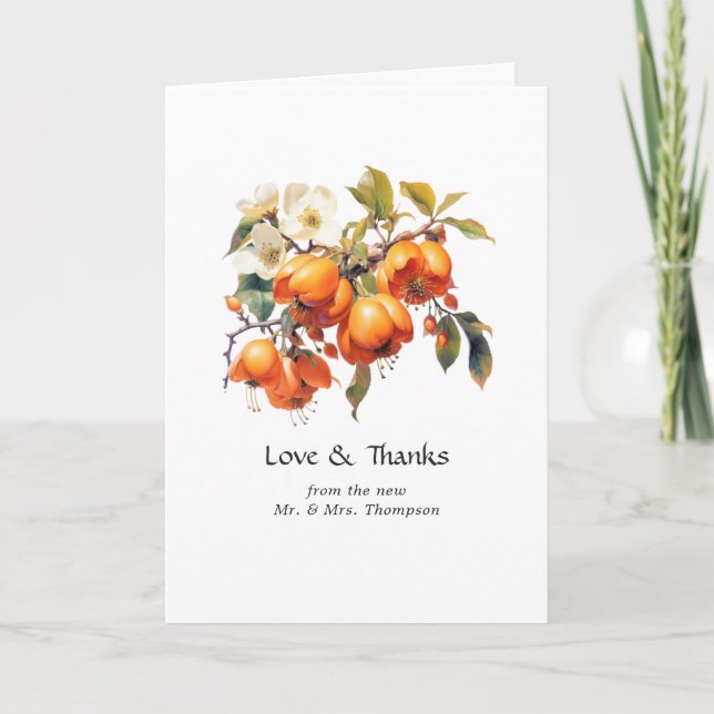 Persimmon Floral Wedding Dankeskarte (Vorderseite)