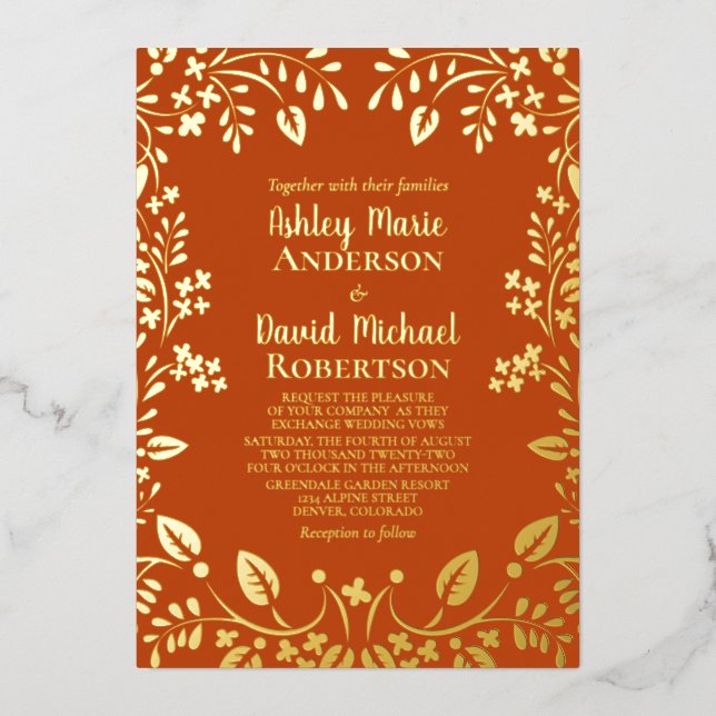 Persimmon Orange Real Gold Foil Folieneinladung (Vorderseite)