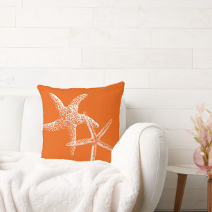 Persimmon Orange Starfish Couple Coussin décoratif