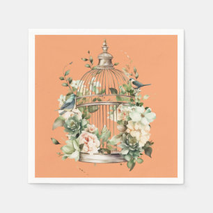 Persimmon Orange White Green Gold Birdcage Dusche Serviette