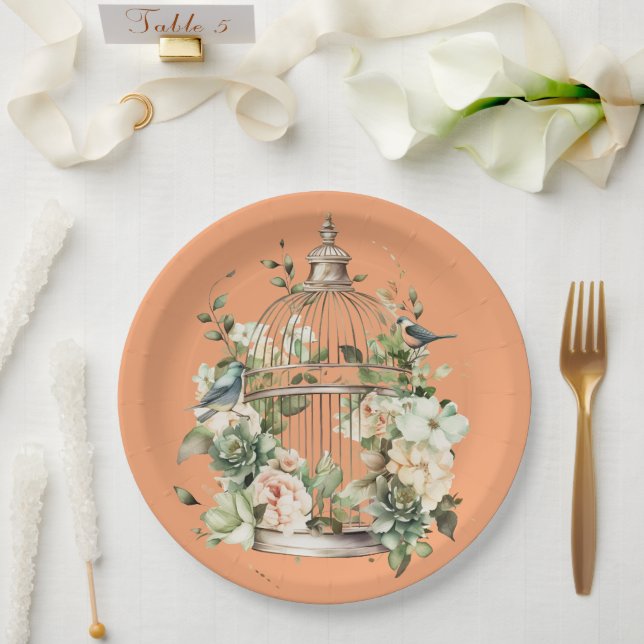 Persimmon Orange White Green Gold Dusche Pappteller (Hochzeit)