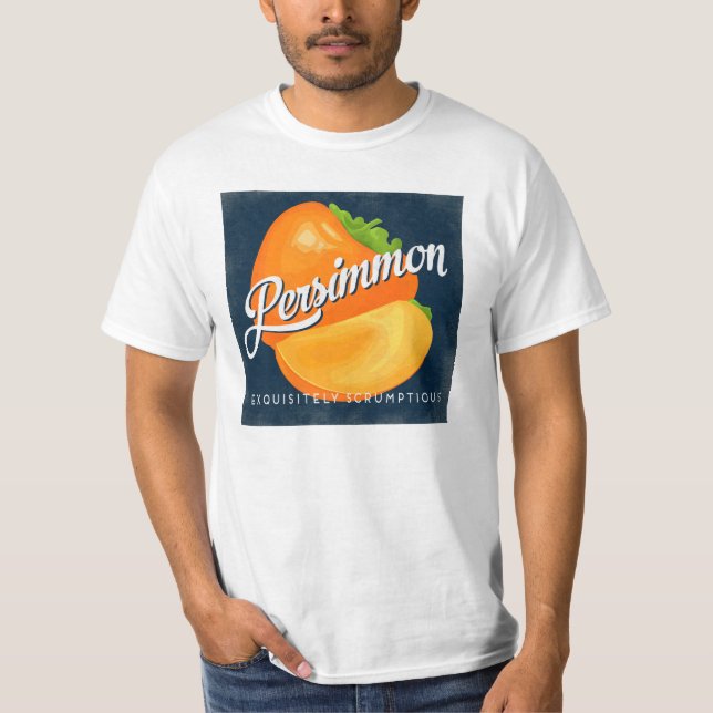 Persimmon Vintag Fruchtetikett Retro T-Shirt (Vorderseite)