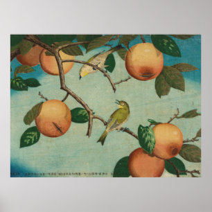 Persimmons and White-Eyes 1880 Japanischer Druck Poster