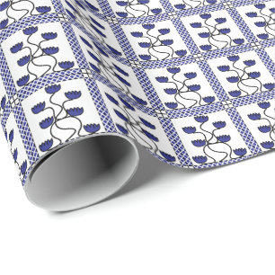 Persisch Asiatisch Blau Floral Geometrisch Geschenkpapier
