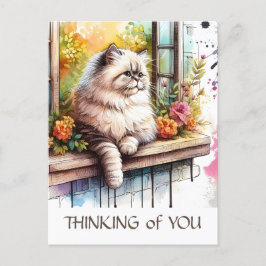 Persisch-Beige Katze im Fenster mit Sommerferien-B Postkarte